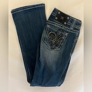 Miss Me Women’s Y2K Chain Reaction Fleur De Lis Boot Cut Jeans Size 27 JP6048B
